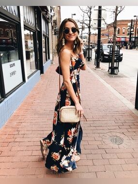 NWOT Brand Of Gypsies Floral Ruffle Strap Maxi Dress